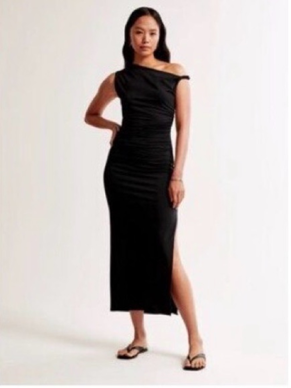 Abercrombie & Fitch Black Ruched One-Shoulder Dress